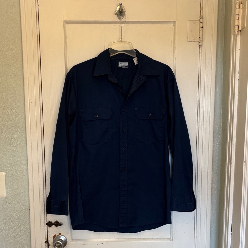 Vintage Fieldmaster  PERMA-PREST Navy Blue Button-Up work shirt